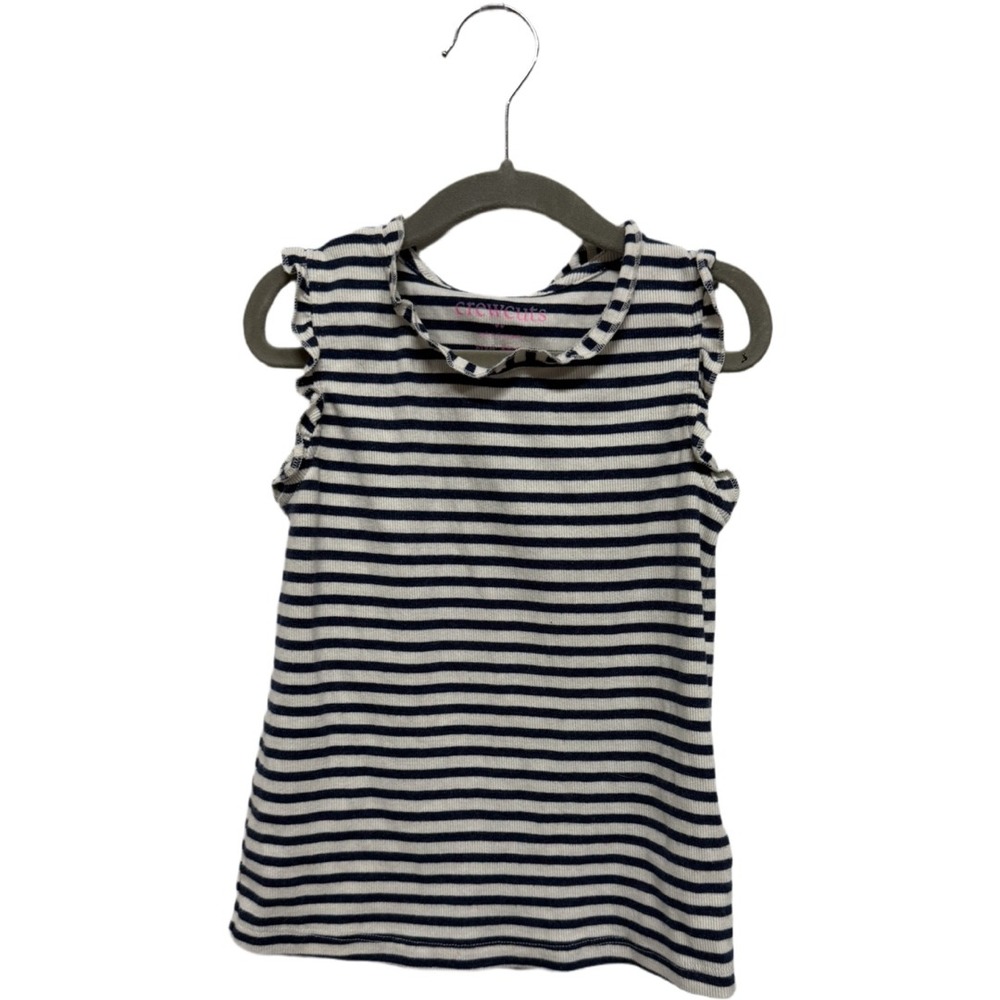 J. Crew Crewcuts Girls Size Small 6/7 Navy White Striped Ruffle Tank Top